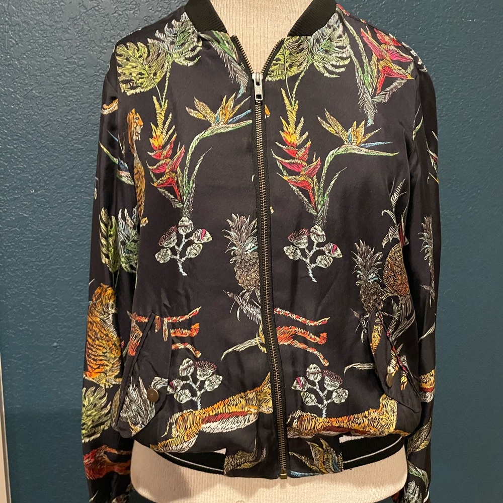 Johnny Was Tropical Print Bomber Jacket